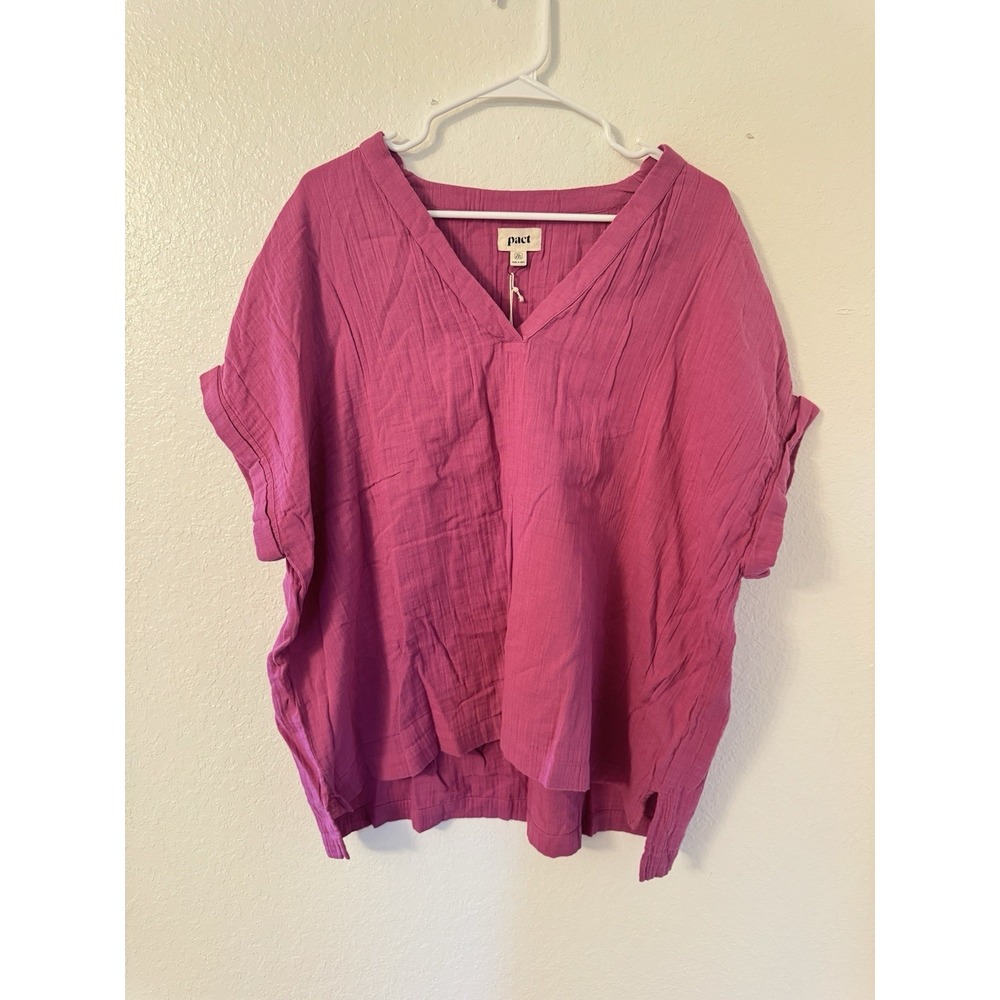 Pact Shirt XL/XXL Purple/Pink Coastal Daily Organic Cotton Gauze V-Neck Top